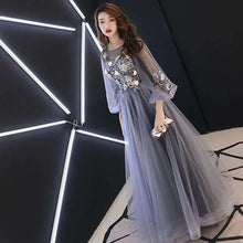 Load image into Gallery viewer, It's YiiYa Evening Dress Full Appliques Beading Flowers Beautiful Formal Dresses Blue Gray Lantern Sleeve Long Party Gown E064 - Ole Misc.