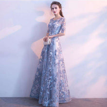 Load image into Gallery viewer, It's YiiYa Evening Dress Gray Floral Print Embroidery Formal Dresses O neck Half Sleeve A line Floor length Party Gown  E039 - Ole Misc.