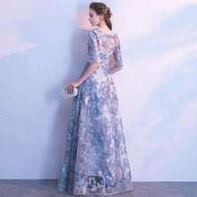 Load image into Gallery viewer, It's YiiYa Evening Dress Gray Floral Print Embroidery Formal Dresses O neck Half Sleeve A line Floor length Party Gown  E039 - Ole Misc.