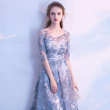 Load image into Gallery viewer, It's YiiYa Evening Dress Gray Floral Print Embroidery Formal Dresses O neck Half Sleeve A line Floor length Party Gown  E039 - Ole Misc.