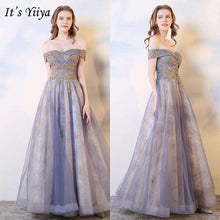 Load image into Gallery viewer, It's Yiiya Evening Dress 2019 Elegant Embroidery Boat Neck Long Formal Dress Floral Print Off Shoulder Ball Gown Plus Size E1033 - Ole Misc.