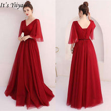 Load image into Gallery viewer, It's Yiiya Evening Dresses 2019 Burgundy Sexy V Neck Half Sleeve Floor Length Dresses Elegant Women Party Formal Dresses LX918 - Ole Misc.