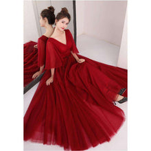 Load image into Gallery viewer, It's Yiiya Evening Dresses 2019 Burgundy Sexy V Neck Half Sleeve Floor Length Dresses Elegant Women Party Formal Dresses LX918 - Ole Misc.