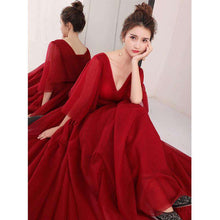Load image into Gallery viewer, It's Yiiya Evening Dresses 2019 Burgundy Sexy V Neck Half Sleeve Floor Length Dresses Elegant Women Party Formal Dresses LX918 - Ole Misc.