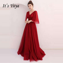 Load image into Gallery viewer, It's Yiiya Evening Dresses 2019 Burgundy Sexy V Neck Half Sleeve Floor Length Dresses Elegant Women Party Formal Dresses LX918 - Ole Misc.