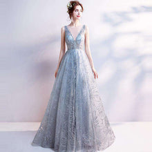 Load image into Gallery viewer, It's Yiiya Light Gray V Neck Luxury Evening Dresses Bling Sequined Floor Length Famous Designer Party Formal Dress LX264 - Ole Misc.