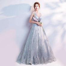 Load image into Gallery viewer, It's Yiiya Light Gray V Neck Luxury Evening Dresses Bling Sequined Floor Length Famous Designer Party Formal Dress LX264 - Ole Misc.