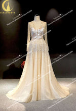 Load image into Gallery viewer, JIALINZEYI Real Picture Champagne Long Sleeves Full Beads Luxuirous Formal party Dress evening Dresses - Ole Misc.