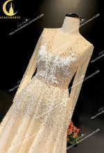 Load image into Gallery viewer, JIALINZEYI Real Picture Champagne Long Sleeves Full Beads Luxuirous Formal party Dress evening Dresses - Ole Misc.
