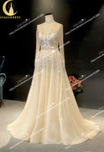 Load image into Gallery viewer, JIALINZEYI Real Picture Champagne Long Sleeves Full Beads Luxuirous Formal party Dress evening Dresses - Ole Misc.