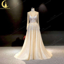 Load image into Gallery viewer, JIALINZEYI Real Picture Champagne Long Sleeves Full Beads Luxuirous Formal party Dress evening Dresses - Ole Misc.