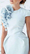 Load image into Gallery viewer, New Arrival Cap Sleeves Tea Length Light Blue Women Dress with Flowers Short Sleeves Formal evening dress 2019 Prom party dress - Ole Misc.