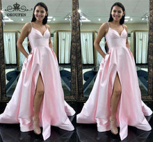 Load image into Gallery viewer, Newest Light Pink Bridesmaid Dresses Spaghetti Strap Side Split A Line For Women 2018 Long Prom Dress Pageant Formal Gown - Ole Misc.