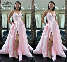 Load image into Gallery viewer, Newest Light Pink Bridesmaid Dresses Spaghetti Strap Side Split A Line For Women 2018 Long Prom Dress Pageant Formal Gown - Ole Misc.