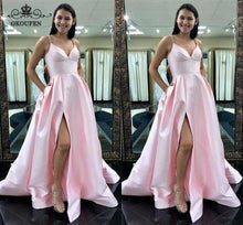 Load image into Gallery viewer, Newest Light Pink Bridesmaid Dresses Spaghetti Strap Side Split A Line For Women 2018 Long Prom Dress Pageant Formal Gown - Ole Misc.