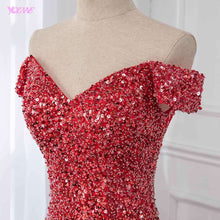 Load image into Gallery viewer, Off Shoulder Red Mermaid Evening Dress 2019 Formal Dresses Evening Gown Competition Robe de Soiree Sequin Beading Tulle YQLNNE - Ole Misc.
