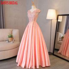 Load image into Gallery viewer, Pink Long Lace Evening Dresses Party Women A Line Custom Made Beaded Formal Evening Gowns Dresses Wear robe de soiree longue - Ole Misc.
