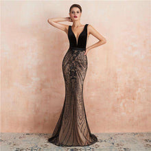 Load image into Gallery viewer, Sexy Backless Sequin Evening Dress Long 2019 Mermaid V Neck Black Elegant Formal Dress Prom Party Gown Robe De Soiree - Ole Misc.