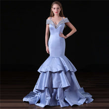 Load image into Gallery viewer, Sexy Satin Evening Dresses Long Beaded Formal Dress Women Elegant Gala Gown Bridal Party Dress V neck Mermaid Evening Dress 2019 - Ole Misc.
