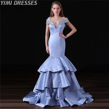 Load image into Gallery viewer, Sexy Satin Evening Dresses Long Beaded Formal Dress Women Elegant Gala Gown Bridal Party Dress V neck Mermaid Evening Dress 2019 - Ole Misc.