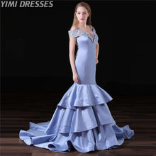 Load image into Gallery viewer, Sexy Satin Evening Dresses Long Beaded Formal Dress Women Elegant Gala Gown Bridal Party Dress V neck Mermaid Evening Dress 2019 - Ole Misc.