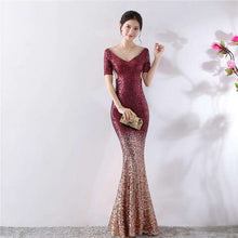 Load image into Gallery viewer, Skyyue O neck Floor Length Elegant Formal Gowns Women Party Dresses Short Sleeve Sequin Evening Dress Robe De Soiree 2019 C166 - Ole Misc.