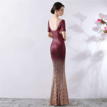 Load image into Gallery viewer, Skyyue O neck Floor Length Elegant Formal Gowns Women Party Dresses Short Sleeve Sequin Evening Dress Robe De Soiree 2019 C166 - Ole Misc.