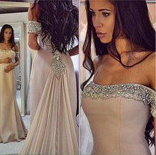 Load image into Gallery viewer, Sparkling Off the shoulder prom dresses 2019 Chiffon Mermaid evening dresses Beads Arabic Custom Made Cheap Party Prom Gowns - Ole Misc.