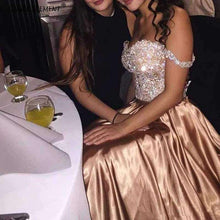 Load image into Gallery viewer, Sparkly Gold Off The Shoulder Wedding Party Dress For Women Formal Evening Dresses - Ole Misc.