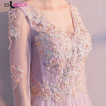 Load image into Gallery viewer, V neck Sexy Formal Dress Women Elegant Party Prom Evening Gowns for Women Lace Appliques 2019 New Arab Dresses Evening ES2450 - Ole Misc.