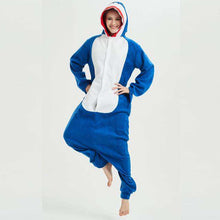 Load image into Gallery viewer, Shark Kigurumi Pajamas Onesie For Adults Animal Fleece Pajamas Party Navy Bodysuit Cosplay Unisex Sleepwear Halloween Pyjamas - Ole Misc.