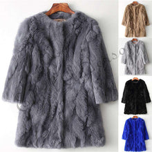 Load image into Gallery viewer, Ethel Anderson 100% Real Rabbit Fur Coat Women's O-Neck Long Rabbit Fur Jacket 3/4 Sleeves Vintage Style Leather Fur Outwear - Ole Misc.