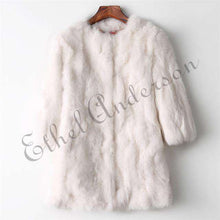 Load image into Gallery viewer, Ethel Anderson 100% Real Rabbit Fur Coat Women's O-Neck Long Rabbit Fur Jacket 3/4 Sleeves Vintage Style Leather Fur Outwear - Ole Misc.