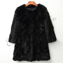 Load image into Gallery viewer, Ethel Anderson 100% Real Rabbit Fur Coat Women's O-Neck Long Rabbit Fur Jacket 3/4 Sleeves Vintage Style Leather Fur Outwear - Ole Misc.