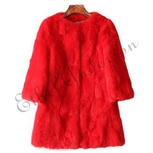 Load image into Gallery viewer, Ethel Anderson 100% Real Rabbit Fur Coat Women's O-Neck Long Rabbit Fur Jacket 3/4 Sleeves Vintage Style Leather Fur Outwear - Ole Misc.