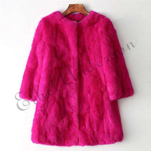 Load image into Gallery viewer, Ethel Anderson 100% Real Rabbit Fur Coat Women's O-Neck Long Rabbit Fur Jacket 3/4 Sleeves Vintage Style Leather Fur Outwear - Ole Misc.