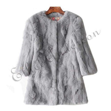 Load image into Gallery viewer, Ethel Anderson 100% Real Rabbit Fur Coat Women's O-Neck Long Rabbit Fur Jacket 3/4 Sleeves Vintage Style Leather Fur Outwear - Ole Misc.