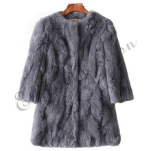 Load image into Gallery viewer, Ethel Anderson 100% Real Rabbit Fur Coat Women's O-Neck Long Rabbit Fur Jacket 3/4 Sleeves Vintage Style Leather Fur Outwear - Ole Misc.
