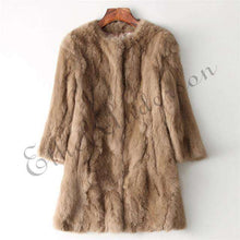 Load image into Gallery viewer, Ethel Anderson 100% Real Rabbit Fur Coat Women's O-Neck Long Rabbit Fur Jacket 3/4 Sleeves Vintage Style Leather Fur Outwear - Ole Misc.