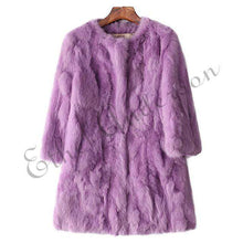 Load image into Gallery viewer, Ethel Anderson 100% Real Rabbit Fur Coat Women's O-Neck Long Rabbit Fur Jacket 3/4 Sleeves Vintage Style Leather Fur Outwear - Ole Misc.