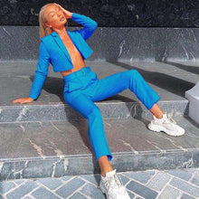 Load image into Gallery viewer, Cryptographic Neon Fashion Blazer Suit and Pant Set Women Autumn Coat Outwear Matching Sets High Waist Pants Trousers Streetwear - Ole Misc.