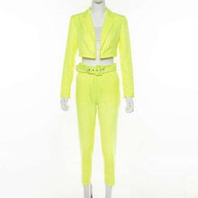 Load image into Gallery viewer, Cryptographic Neon Fashion Blazer Suit and Pant Set Women Autumn Coat Outwear Matching Sets High Waist Pants Trousers Streetwear - Ole Misc.
