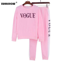 Load image into Gallery viewer, XUANSHOW Tracksuit 2019 Autumn Winter Women's Suit VOGUE Letter Printed 0-Neck Sweatshirt + Patchwork Long Pant 2 Piece Set - Ole Misc.
