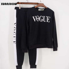 Load image into Gallery viewer, XUANSHOW Tracksuit 2019 Autumn Winter Women's Suit VOGUE Letter Printed 0-Neck Sweatshirt + Patchwork Long Pant 2 Piece Set - Ole Misc.