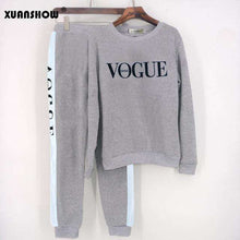 Load image into Gallery viewer, XUANSHOW Tracksuit 2019 Autumn Winter Women's Suit VOGUE Letter Printed 0-Neck Sweatshirt + Patchwork Long Pant 2 Piece Set - Ole Misc.