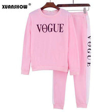 Load image into Gallery viewer, XUANSHOW Tracksuit 2019 Autumn Winter Women's Suit VOGUE Letter Printed 0-Neck Sweatshirt + Patchwork Long Pant 2 Piece Set - Ole Misc.