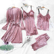 Load image into Gallery viewer, Pajamas Women's Autumn Gold Velvet Four-Piece Suit Long Paragraph Robe Harness Set With Chest Pad Velvet - Ole Misc.