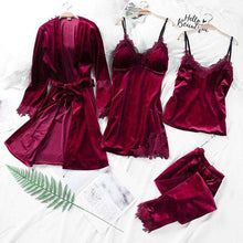 Load image into Gallery viewer, Pajamas Women's Autumn Gold Velvet Four-Piece Suit Long Paragraph Robe Harness Set With Chest Pad Velvet - Ole Misc.