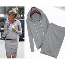 Load image into Gallery viewer, Oufisun Autumn Spring Solid Long Sleeve Hooded Women Two Sets Elegant Causal Elastic Waist Irregular Simple Femme Suit - Ole Misc.