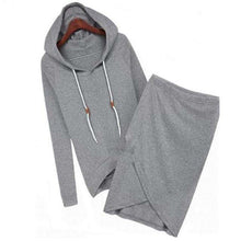 Load image into Gallery viewer, Oufisun Autumn Spring Solid Long Sleeve Hooded Women Two Sets Elegant Causal Elastic Waist Irregular Simple Femme Suit - Ole Misc.